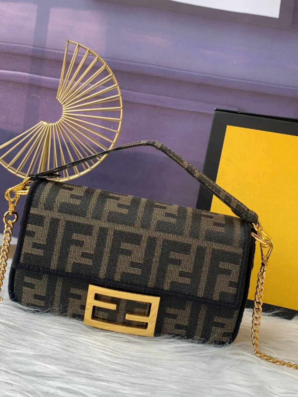 Fendi Baguette FF Logo Brown Shoulder Bag